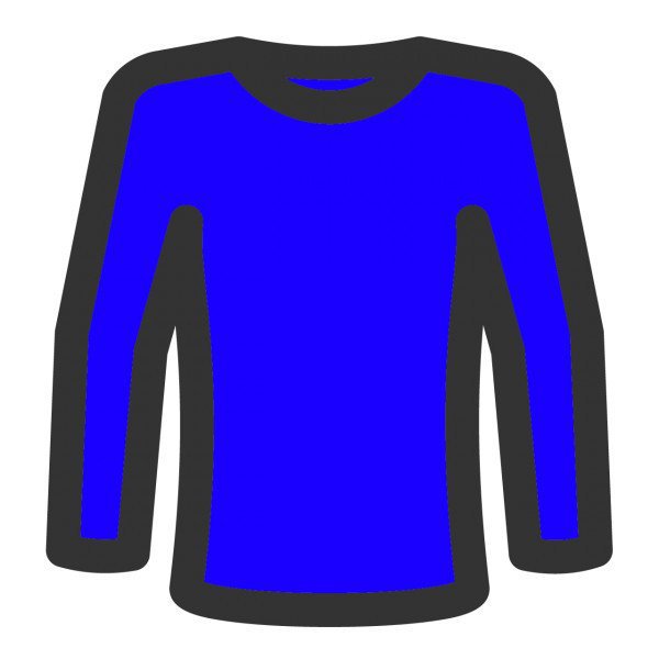 Blaues Langarm-t-t-t-shirt mit dunkelgrauem Kontrastbesatz an Ärmeln und Kanten